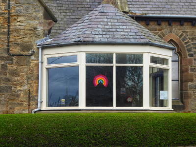 Rainbow in window at Etherley